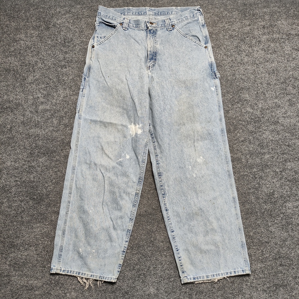 Lee Dungarees Carpenter Jeans Mens 34x30 Blue Relaxed Straight Distressed Denim